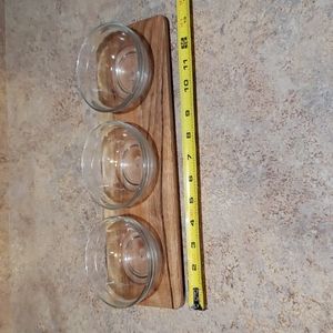 Homemade acacia wood board with 3 glass bowls serving tray NEW